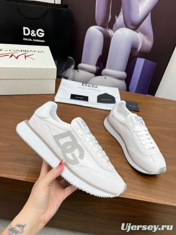 2025 Unisex Dolce & Gabbana White Mesh PU Sneakers LY00300