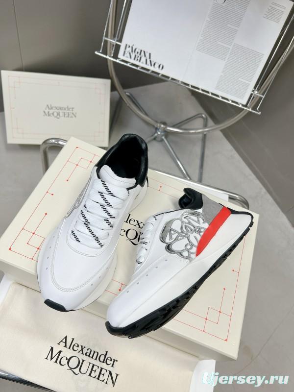 2024 Unisex Alexander McQueen White Black Grey Red Leather Sheepskin Sneakers MJ00370