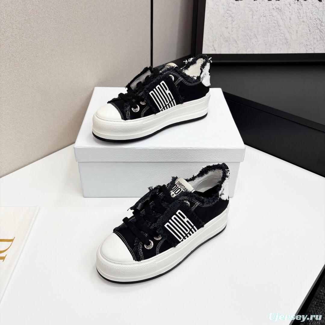 2025 Women Dior Black White Canvas Sneakers LY00300