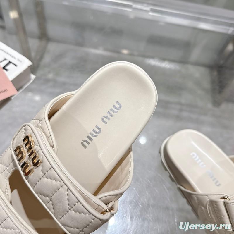 2025 Women Miu Miu White Leather Sandals