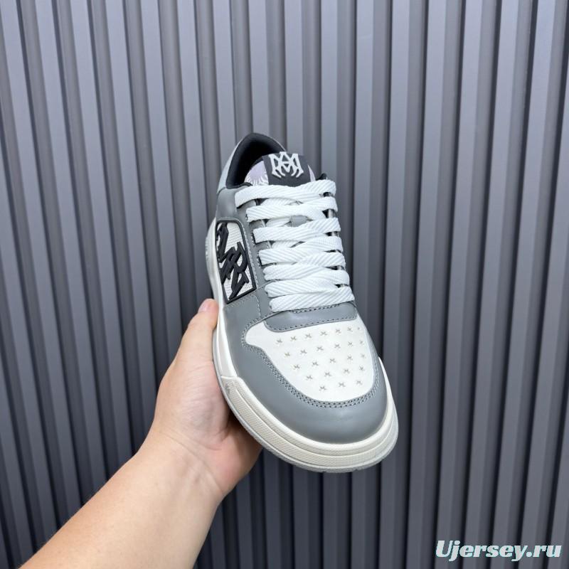 2025 Unisex Amiri White Grey Leather Sneakers MJ00360