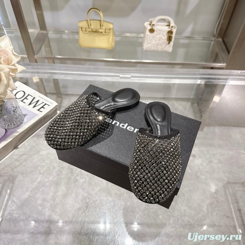 2025 Slippers Alexander Wang Black Mesh Leather Stud LY00310