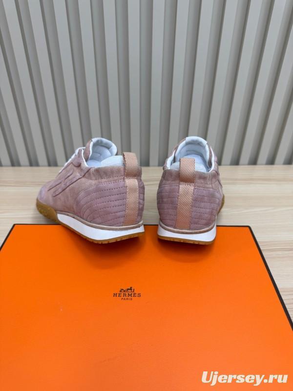 2025 Women Hermès Pink Suede Sneakers LY00310