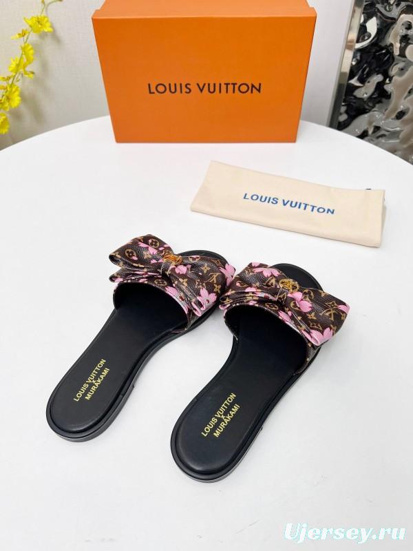 2025 Women Louis Vuitton Brown Pink Leather Slippers LY00190
