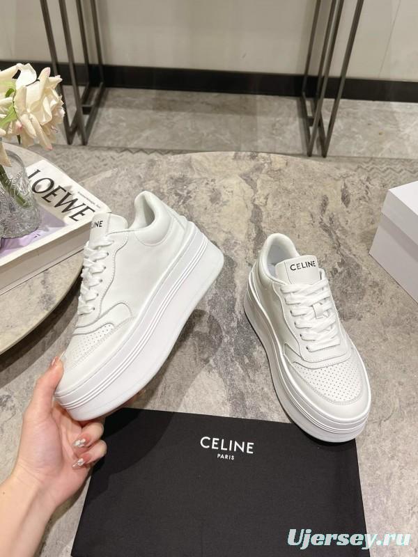 2025 Women Celine White Leather Platform Sneakers