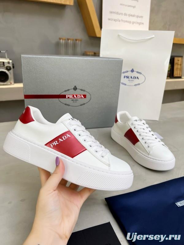 2024 Women Prada White Red Leather Sneakers MJ00310