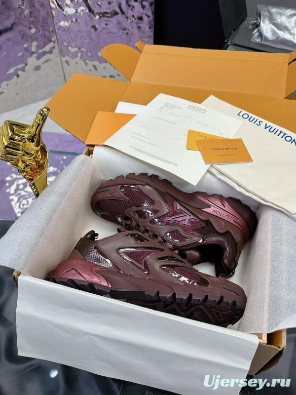 2025 Men Louis Vuitton Brown Mesh Leather Sneakers MJ00420