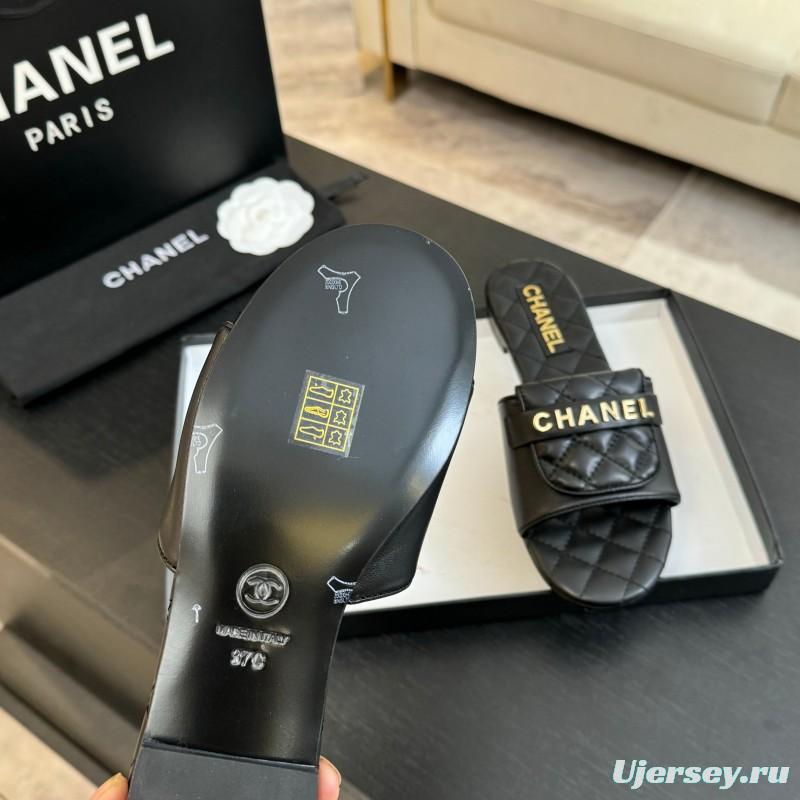 2025 Slippers Women Chanel Black Leather Slippers