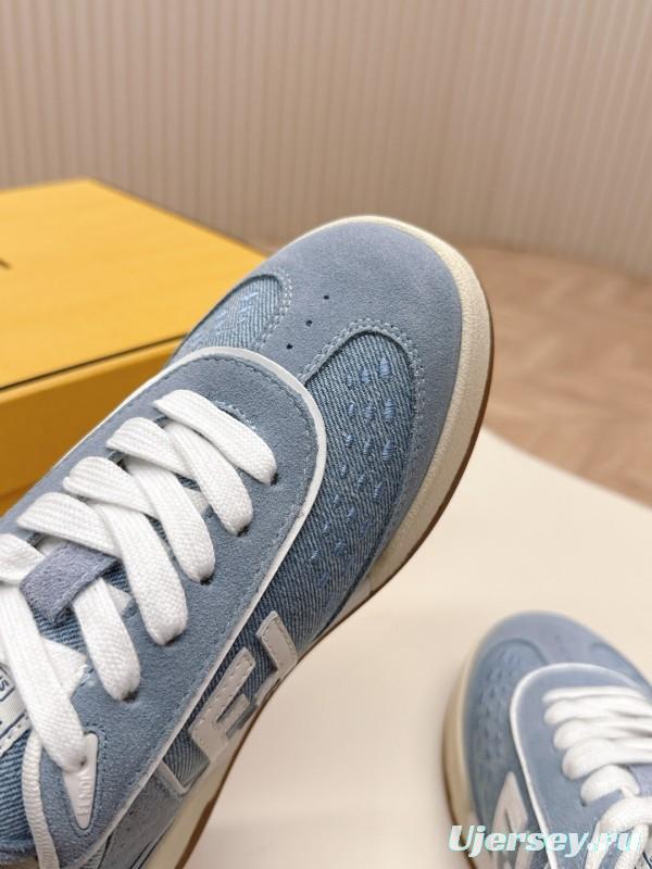 2025 Unisex Fendi Light Blue White Leather Suede Plimsolls FF Pattern LY00350(F)/LY00360(M)