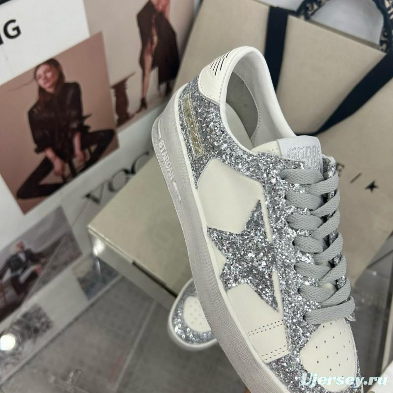 2024 Women GGDB Silver Glitter Leather Sneakers