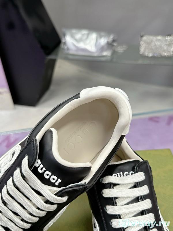2024 Unisex Gucci Black White Leather Suede Sneakers MJ00310