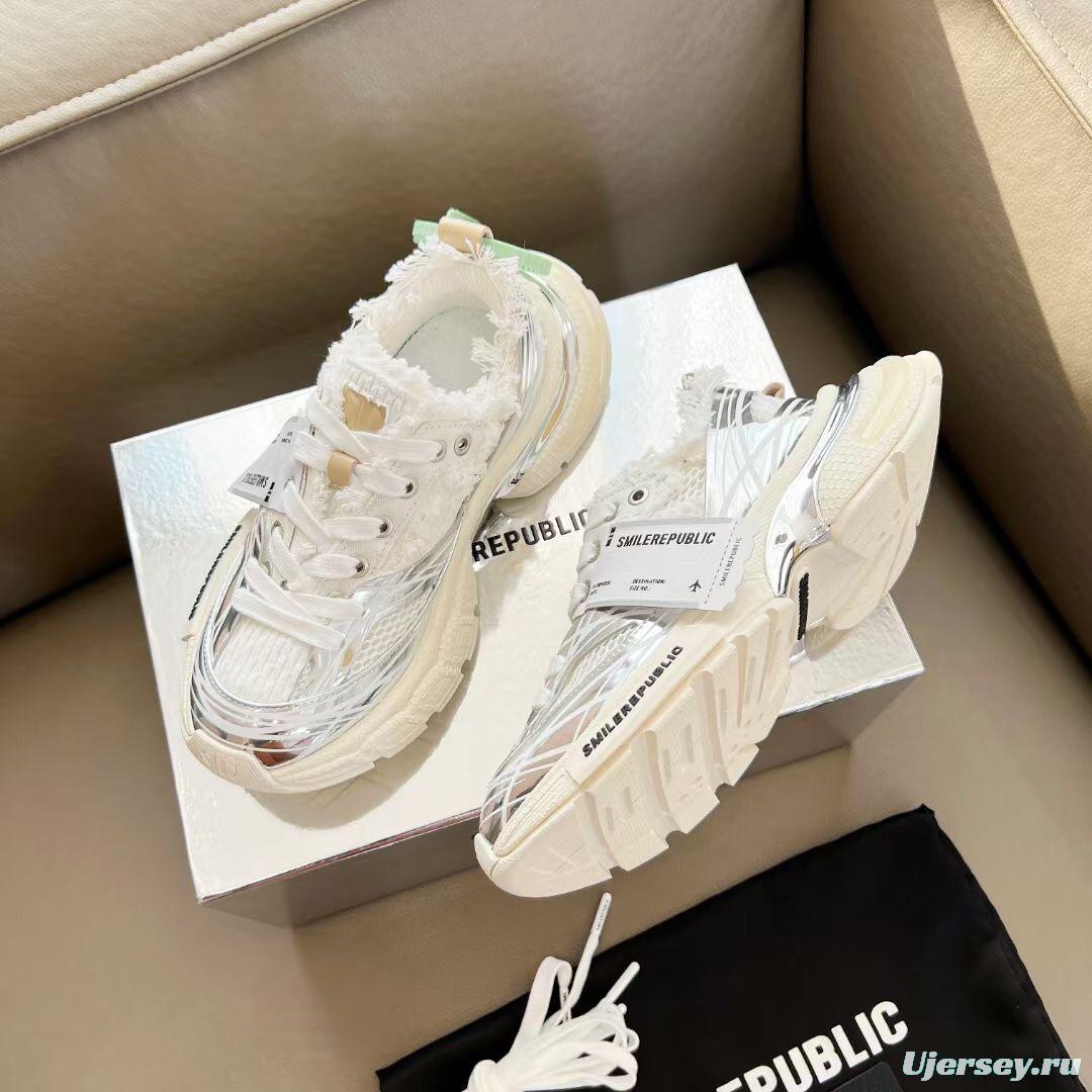 2025 Unisex Smilerepublic White Silver Mesh Leather Fur Sneakers