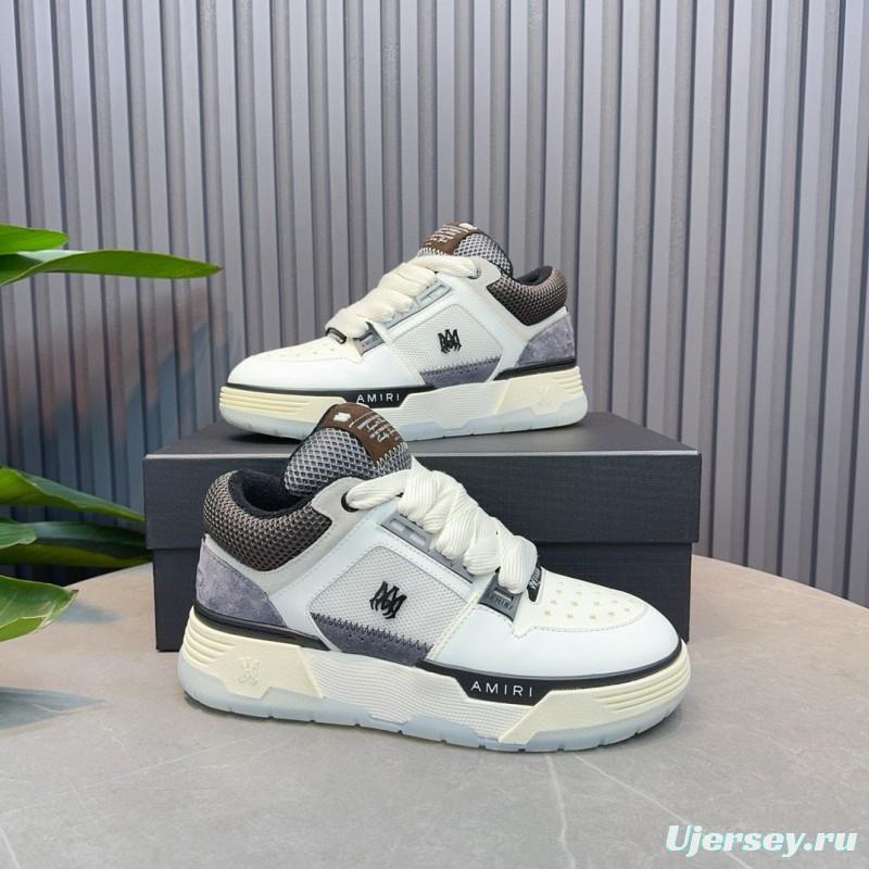 2024 Unisex Amiri White Grey Mesh Suede Sneakers MJ00360
