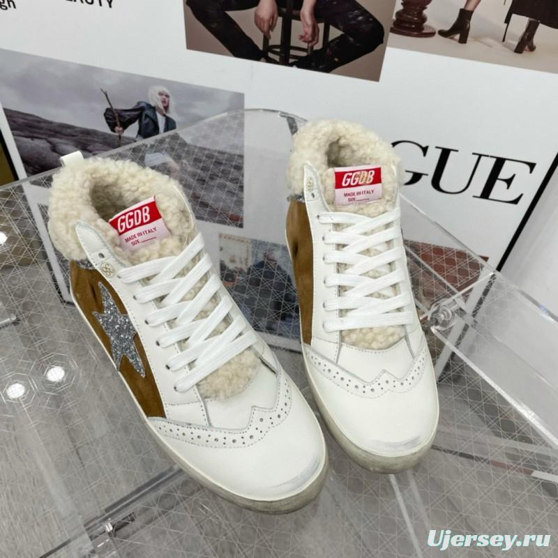 2024 Unisex GGDB Brown White Shearling Suede Leather High-Top Sneakers MJ00300