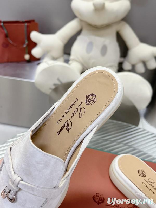 2024 Slippers Loro pianall White Suede Loafers MJ00270