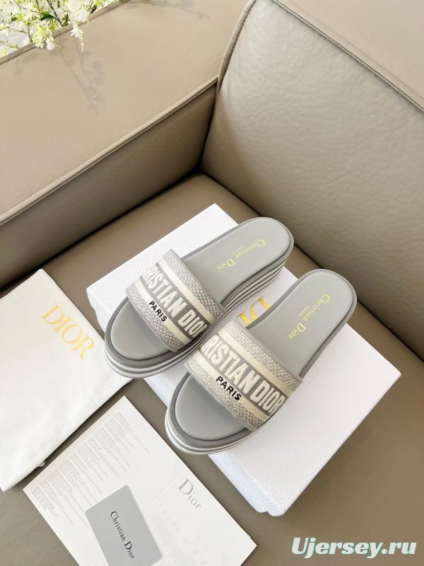 2025 Women Dior Grey Canvas Slippers CH