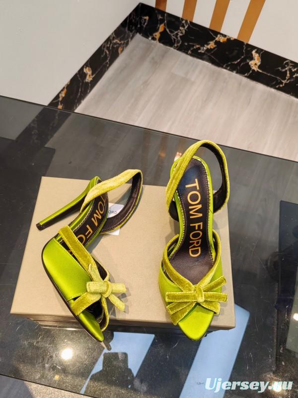 2025 Women TOM FORD Green Velvet Open Toe Slingback Heels KFY00300