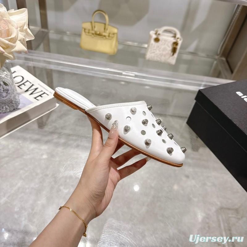 2025 Slippers Alexander Wang White Leather Studded LY00310