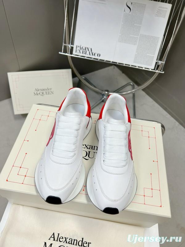 2024 Unisex Alexander McQueen White Red Leather Suede Sneakers MJ00370