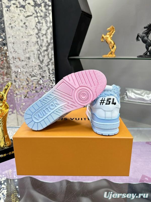 2024 Unisex Louis Vuitton Blue Pink Leather Sneakers