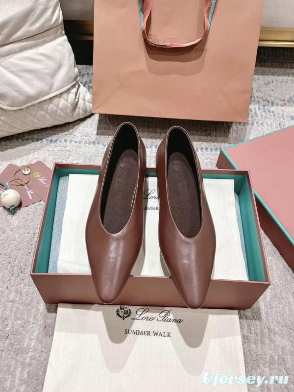 2025 Women Le Parmentier Brown Leather Ballet Flats LY00300