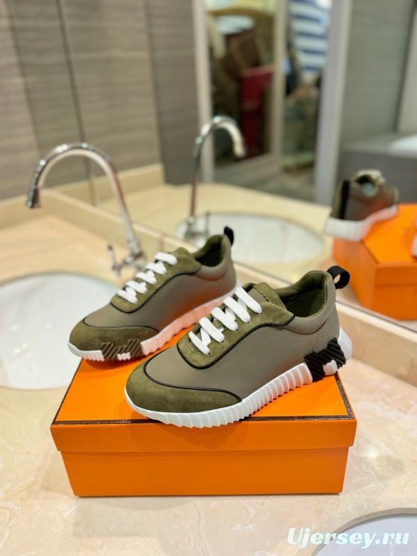 2024 Unisex Hermès Khaki Suede Waterproof Fabric Casual Sneakers MJ00320