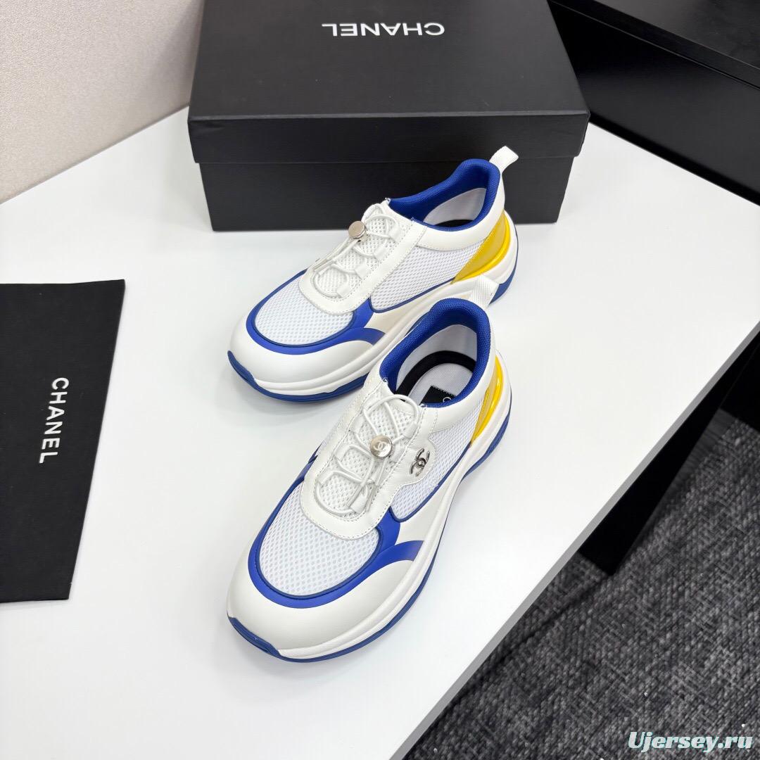 2025 Unisex Chanel White Blue Yellow Silk Leather Casual Sneakers Sports Shoes