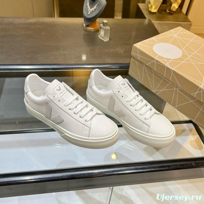 2025 Unisex VEJA White Grey Leather Canvas Rubber Sole Sneakers