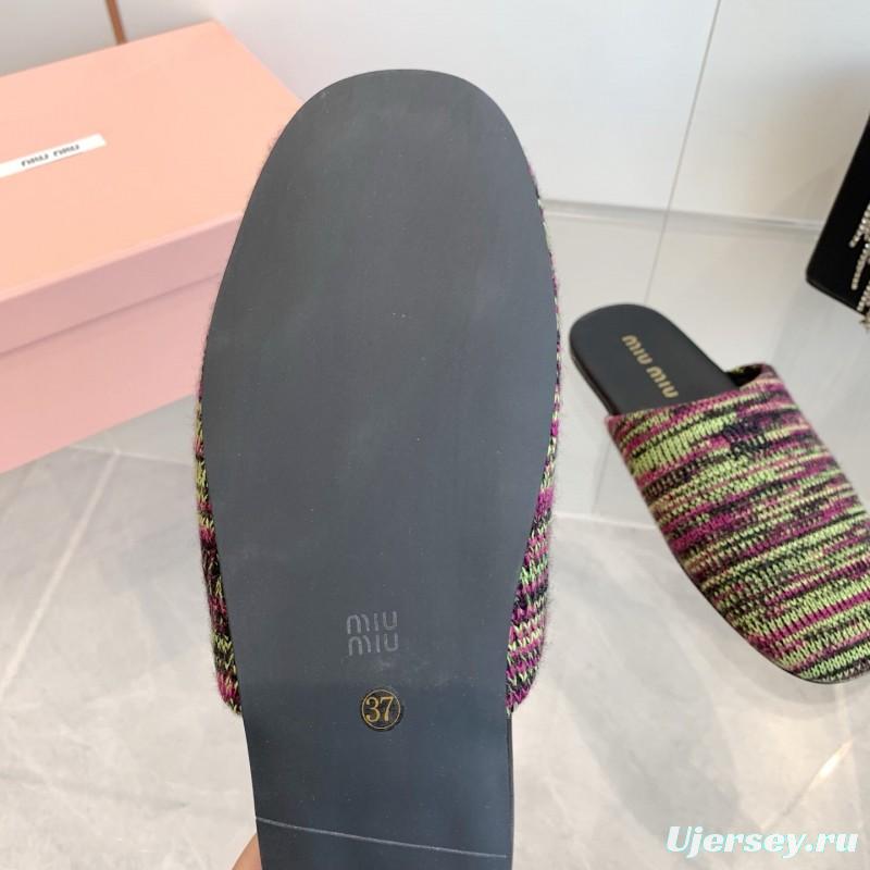 2025 Miumiu Purple Green Black Knitted Slippers