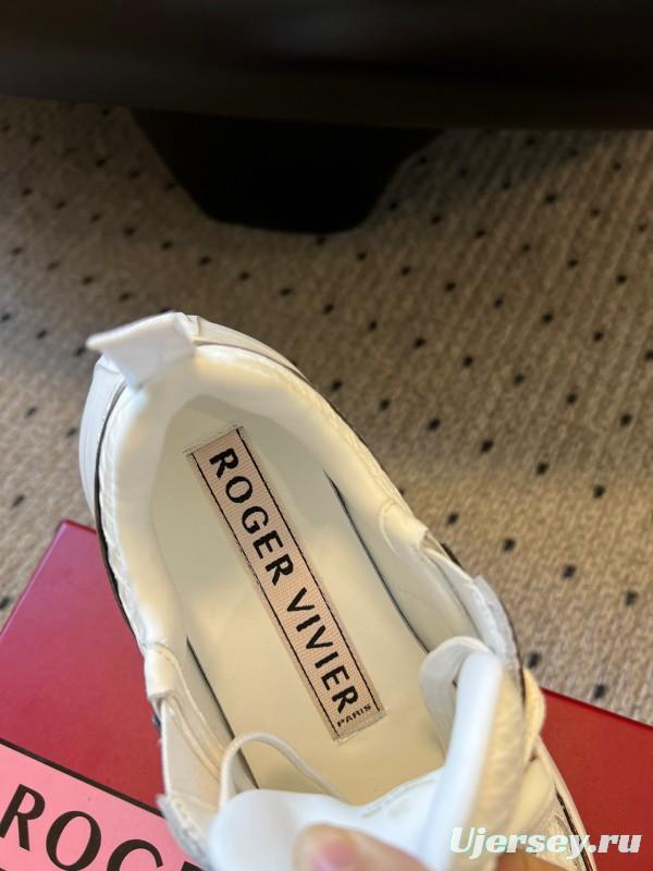 2025 Women Roger Vivier White Pink Leather Mesh Sneakers KFY00380