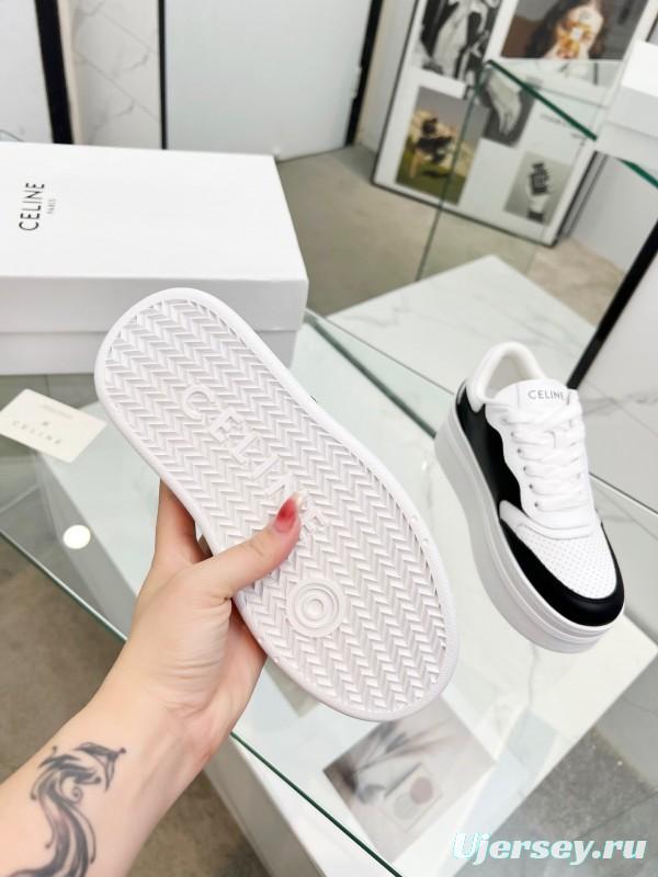 2025 Women CELINE Black White Leather Sneakers KFY00270