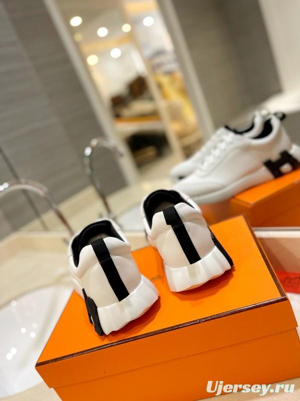 2024 Unisex Hermès White Black Silk Lambskin Rain Cloth Casual Sneakers MJ00320