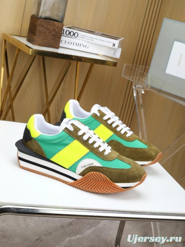 2025 Unisex TOM FORD Green Yellow Suede Nylon Sneakers LY00360(F)/LY00370(M)