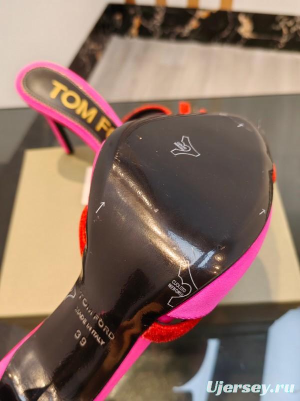 2025 Women TOM FORD Pink Red Silk Velvet High Heel Mules KFY00290