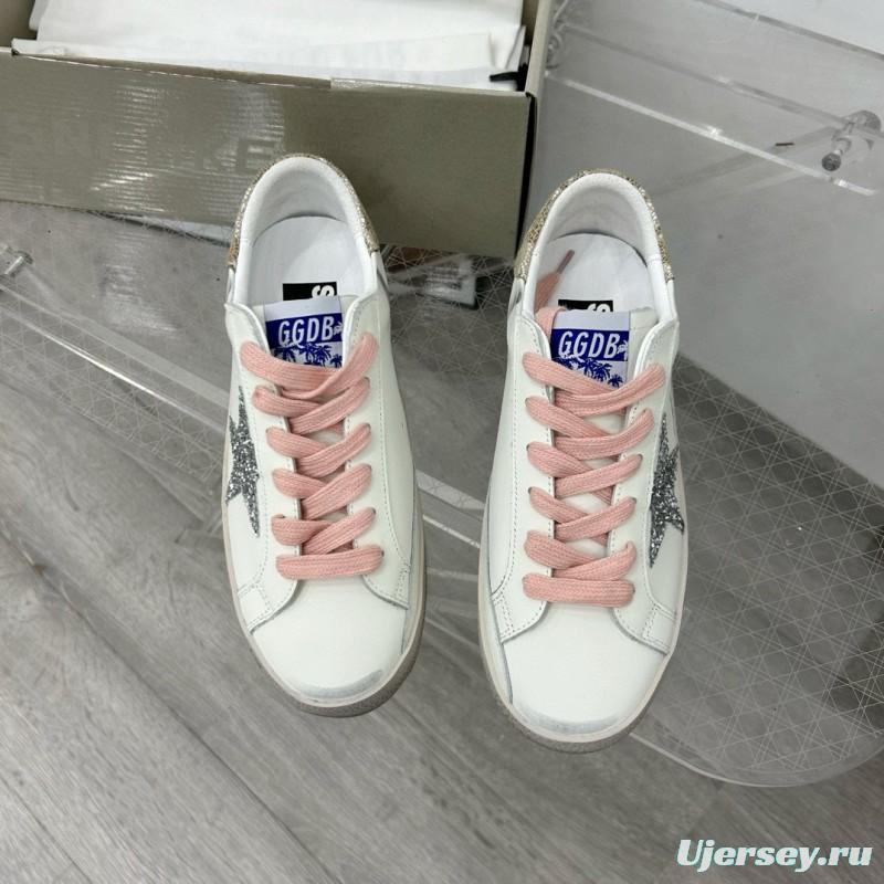 2025 Women GGDB White Pink Leather Suede Sneakers