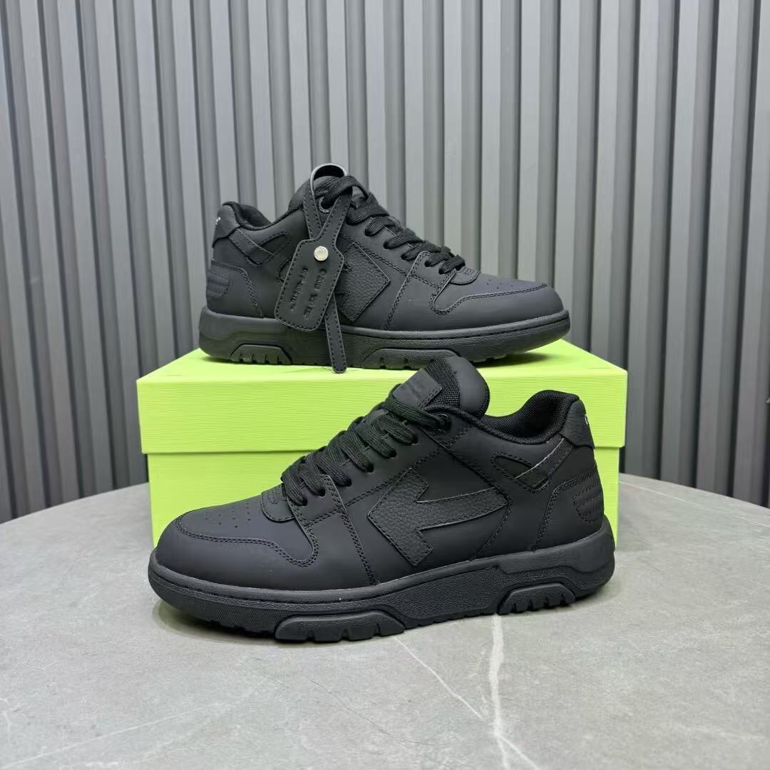 2025 Unisex Off-White Black Leather Sneakers KFY00310