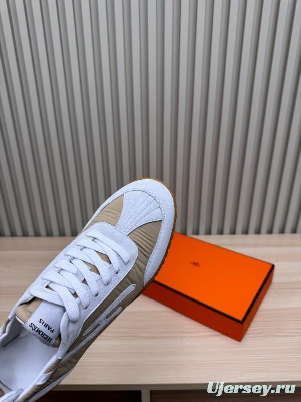 2025 Unisex Hermès White Beige Suede Goat Leather Sneakers Top Version LY00310