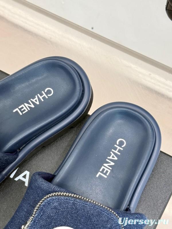 2025 Slippers Chanel Navy Denim Slippers