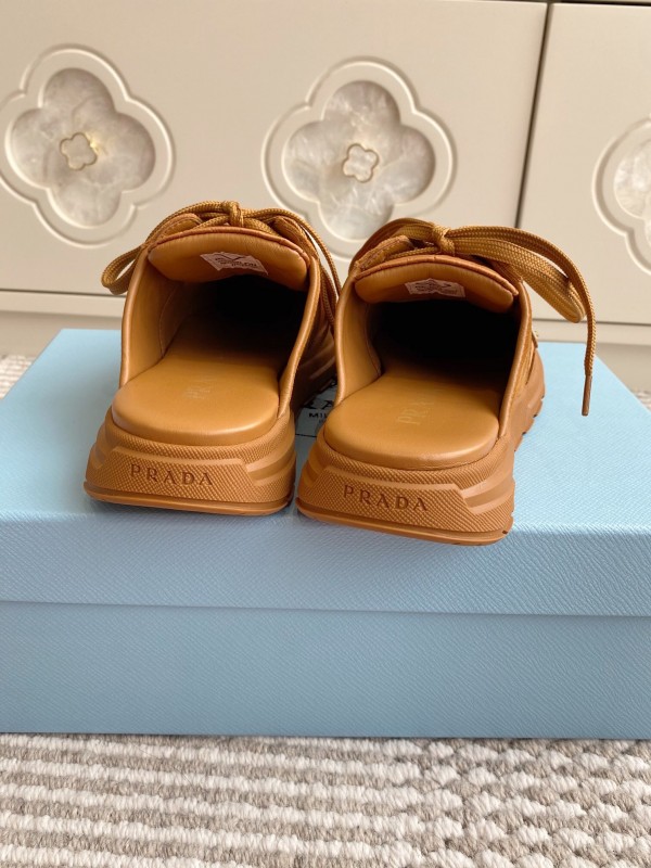 2025 Women Prada Brown Leather Suede Sneakers