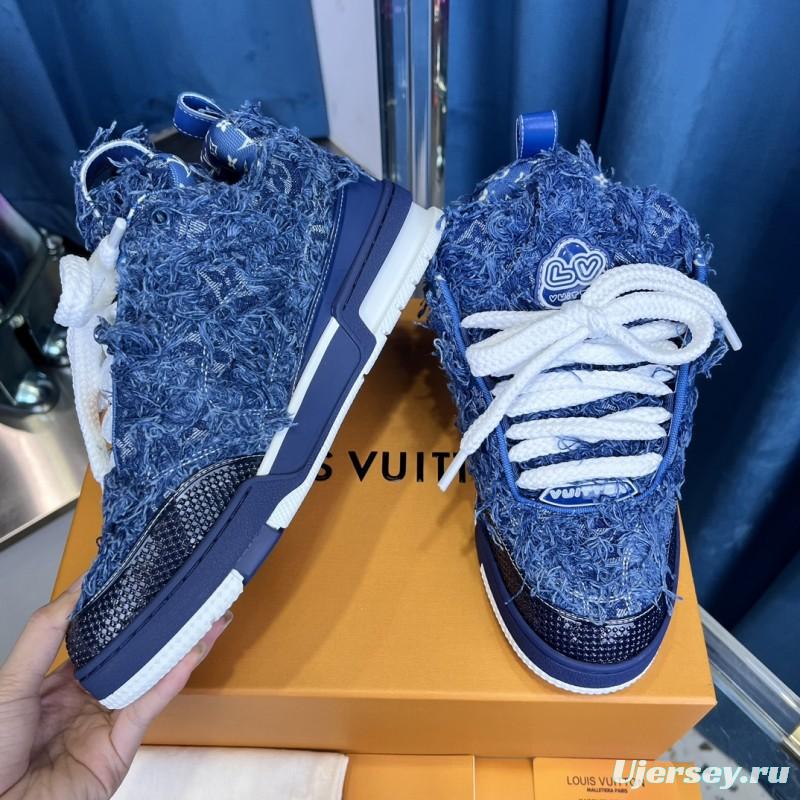 2025 Unisex Louis Vuitton Blue Denim Leather LV Trainer