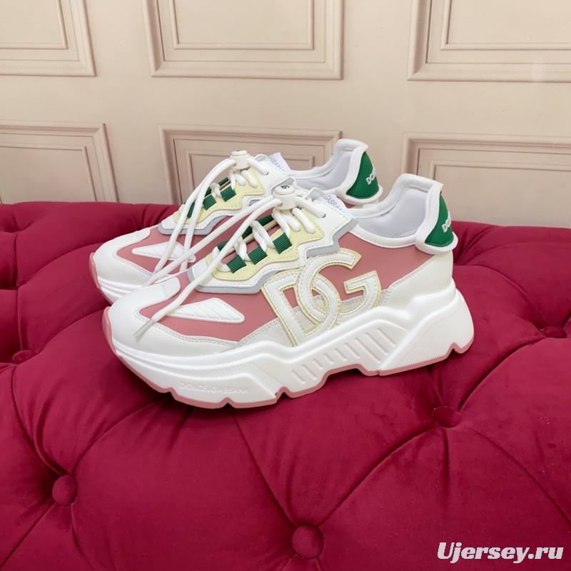 2025 Women Dolce & Gabbana White Pink Green Leather Sneakers LY00330(F)