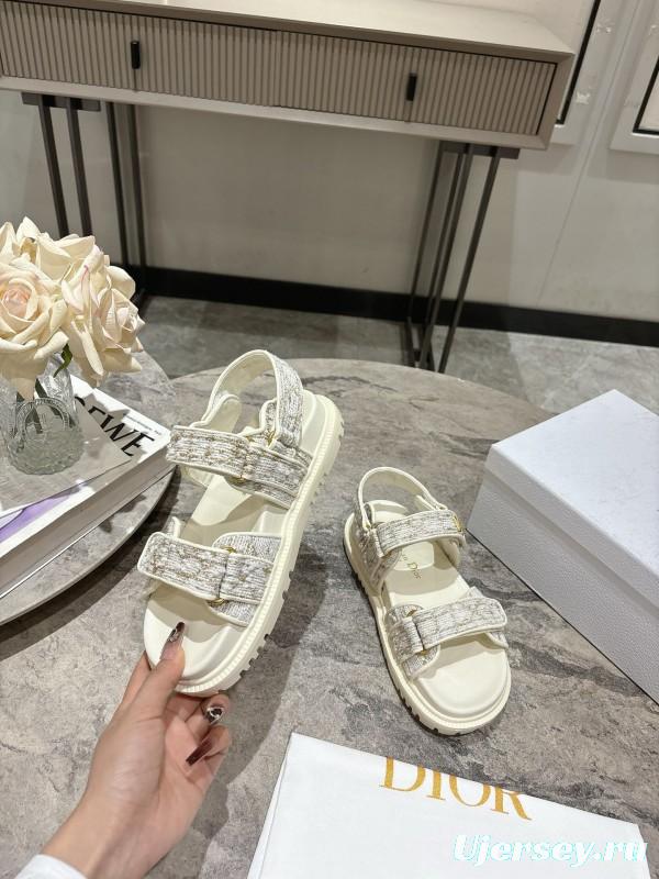 2025 Women Dior White Fabric Leather Sandals KFY00300