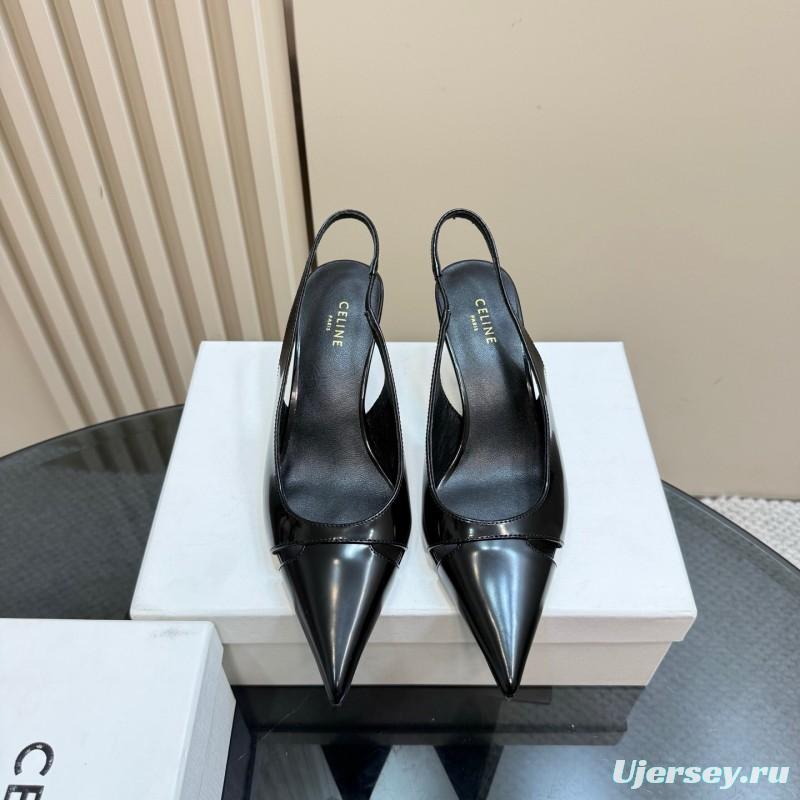 2025 Women CELINE Black Patent Leather Slingback Heels