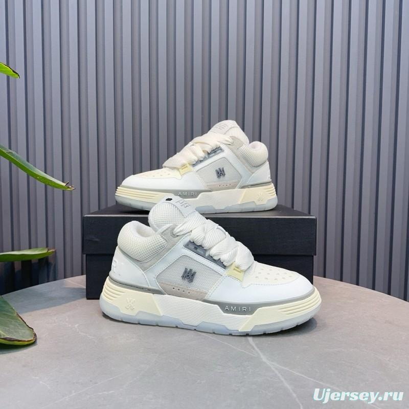 2024 Unisex Amiri White Beige Leather Mesh Sneakers MJ00360