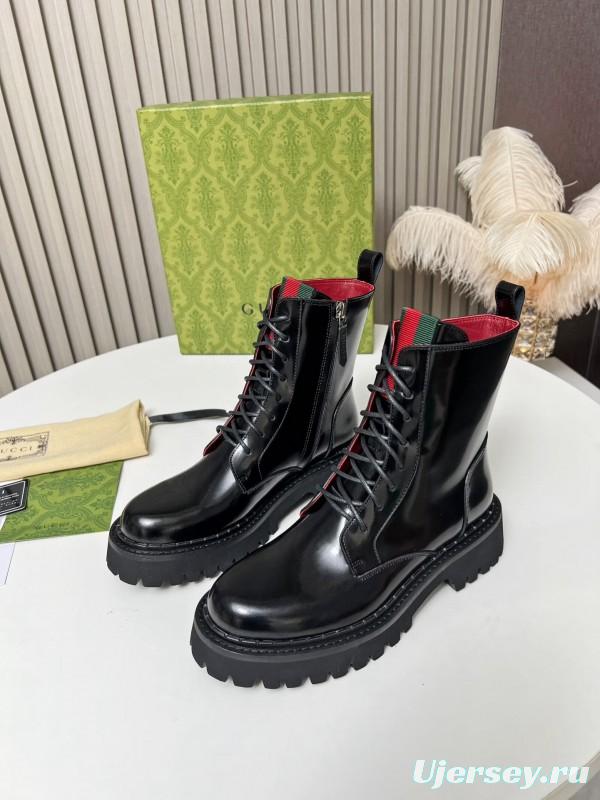 2024 Women Gucci Black Red Leather Ankle Boots MJ00340