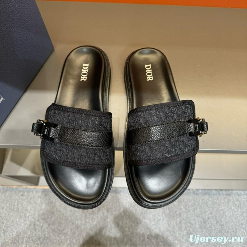 2024 Slippers Dior Black Fabric Leather Slippers