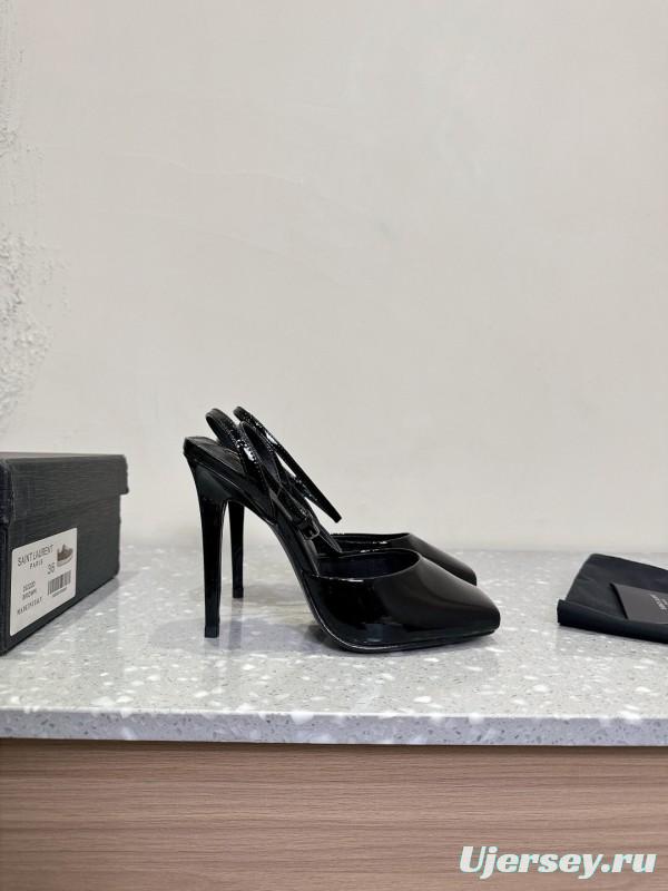 2025 Women Yves Saint Laurent Black Patent Leather Slingback High Heels KFY00290