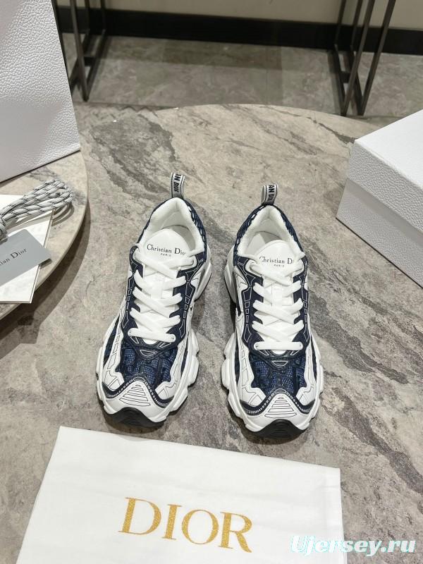 2025 Women Dior Navy White Mesh Leather Sneakers KFY00370