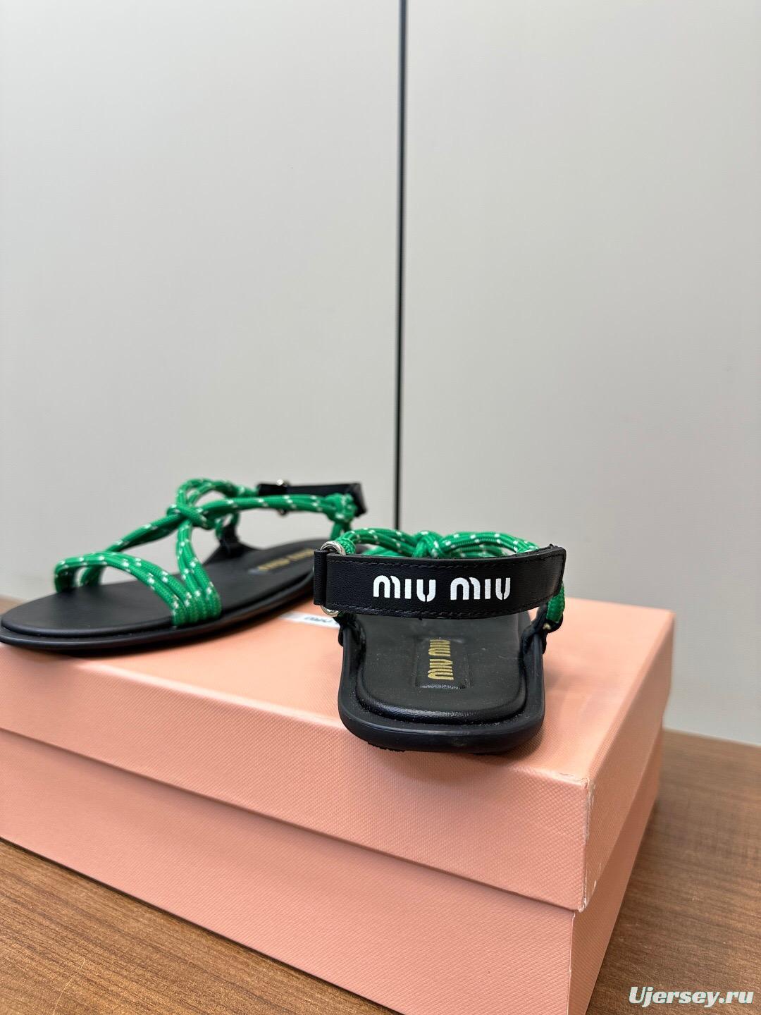 2025 Women Miu Miu Green Leather Sandals