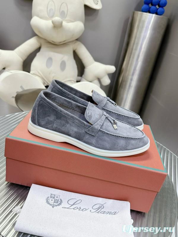 2024 Unisex Loro Piana Grey Suede Loafers MJ00270